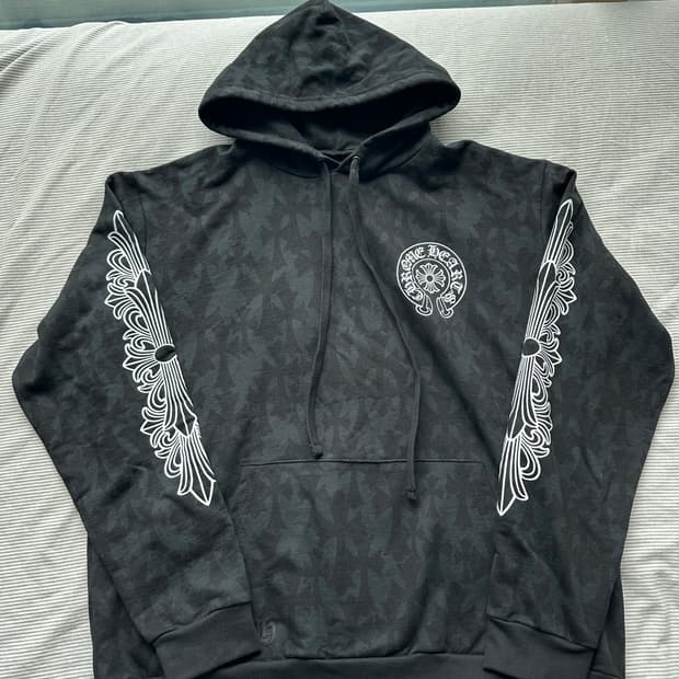 크롬하츠 세메터리 크로스 프린트 풀오버 후드 블랙 XL