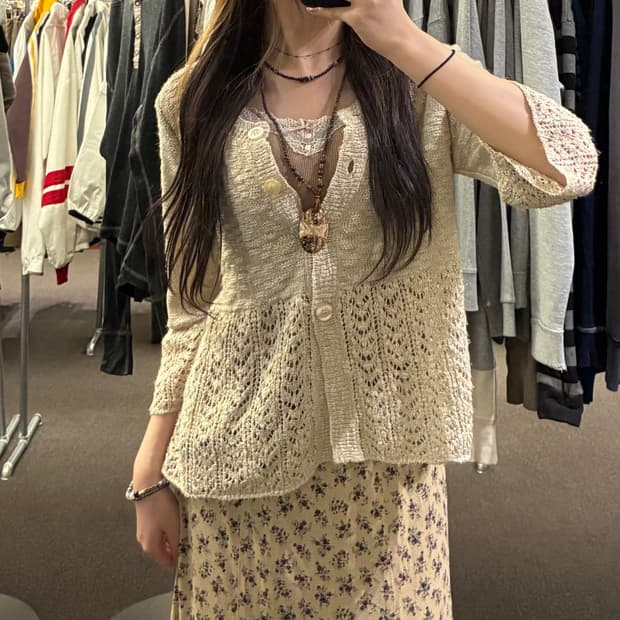 L)Japanese vintage 여성 펀칭 디자인 가디건