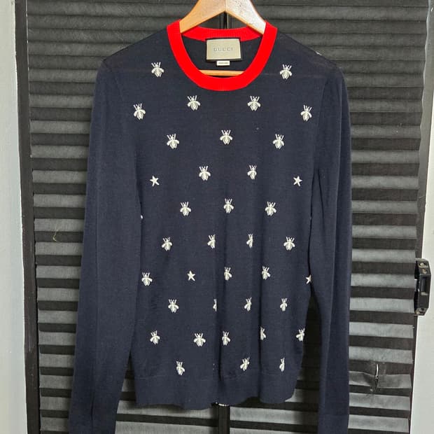 (정품) [구찌] 비 앤 스타 자수 울 크루넥 니트 | 00131