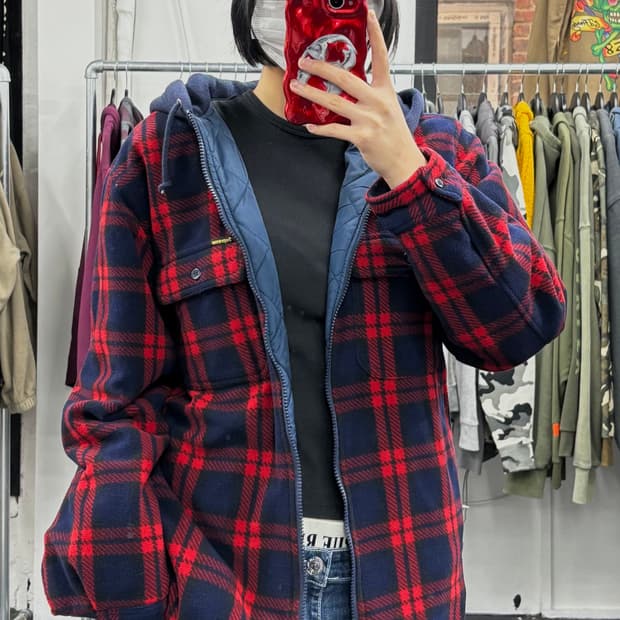 슈프림 퀼팅 체크 후드 자켓