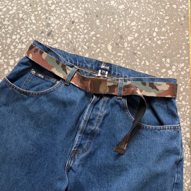 00s 올드 스투시 우드랜드 카모 웹 벨트