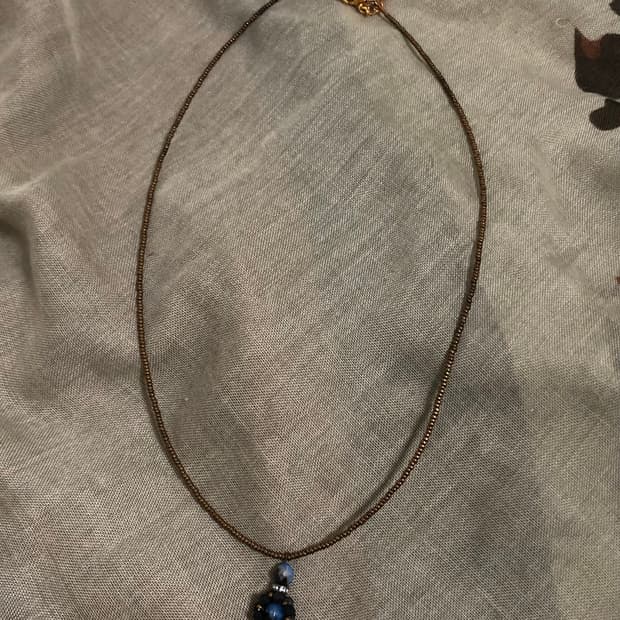 빈티지 핸드메이드 비즈 네이비 브라운 목걸이 오리엔탈 하구미
