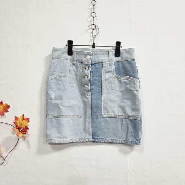 럭키슈에뜨 패치워크 데님 스커트 36