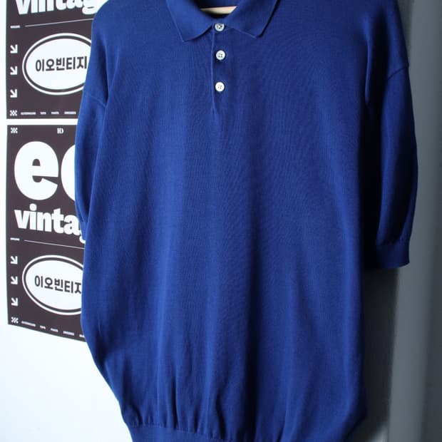(2XL) 론트 반팔 카라 티셔츠 빅사이즈 니트 블루 무지-H33235