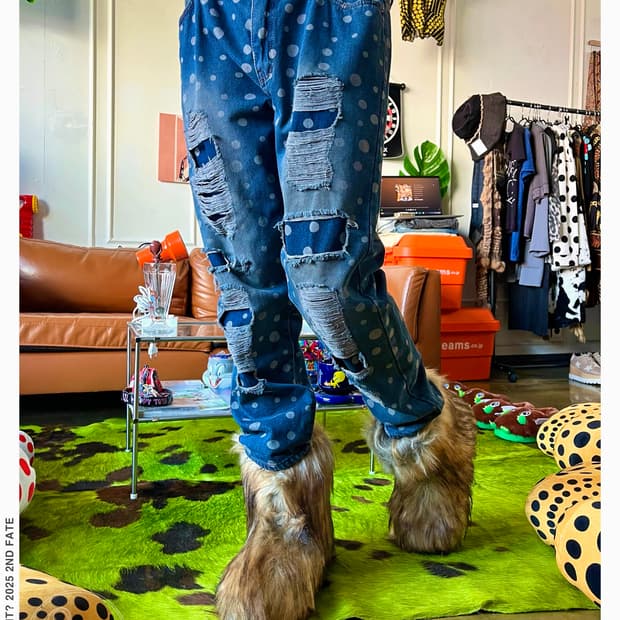 JPN Vintage Dot Pattern Wide Denim Pants