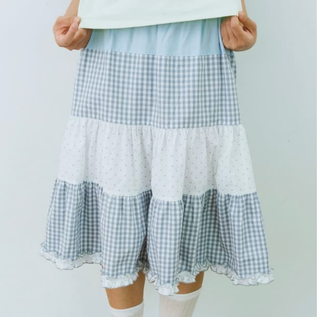 샤키리 파우더 코튼 캉캉 스커트 블루