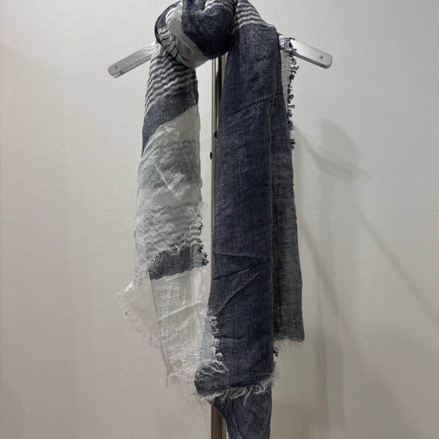 요지야마모토 실크 린넨 스카이블루 머플러