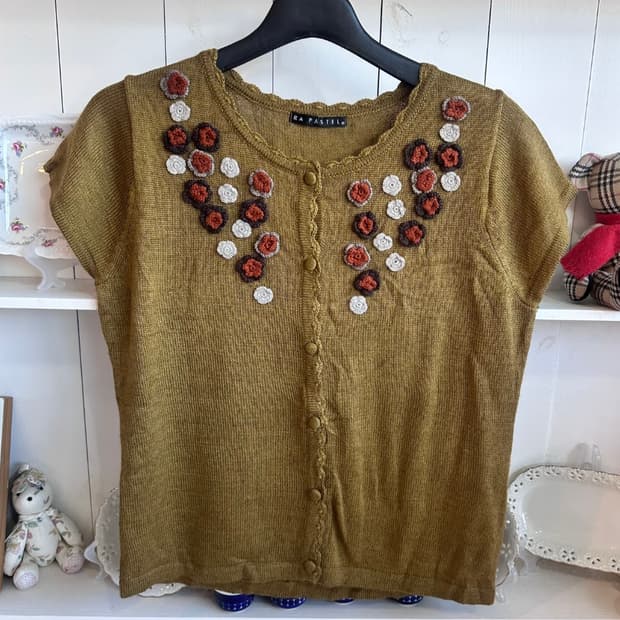 플라워 반팔 가디건