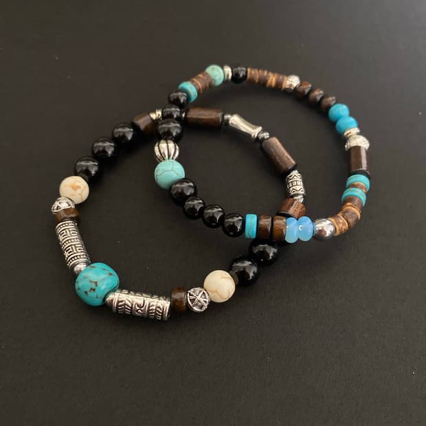 빈티지 원석&우드 팔찌 2개 set