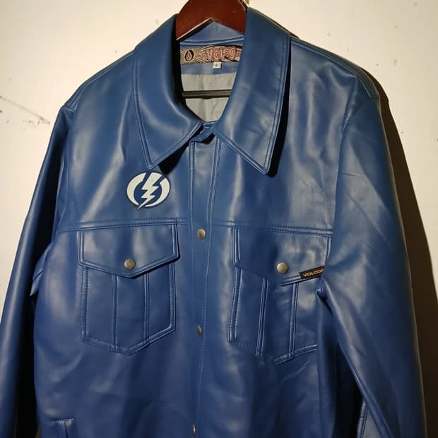 재패니즈 빈티지 90s 볼콤 스케이트 배기 로고 레더 자켓 L