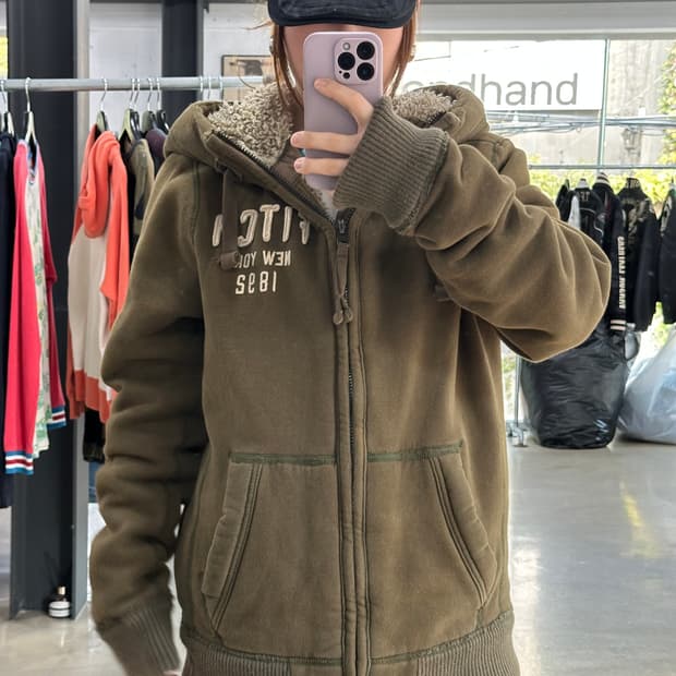 아베크롬비 양털울프죠 후드자켓 카키브라운