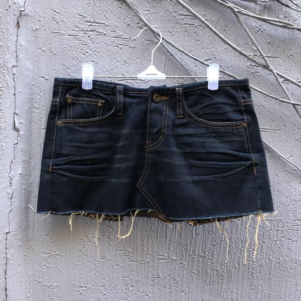 leopard detail dark denim mini skirt 