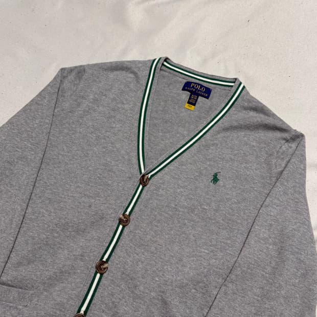 XL 폴로랄프로렌 여성용 그레이 브이넥 가디건