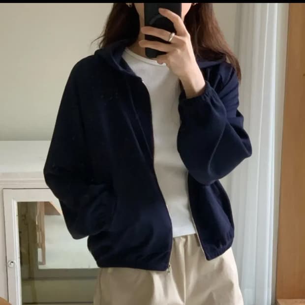 플라넬 이브닝 후드 집업 네이비