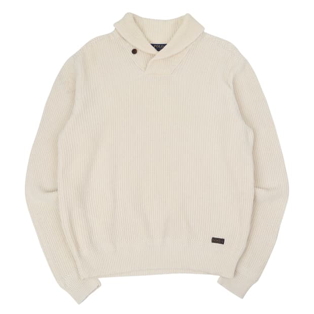 폴로 랄프로렌 아이보리 숄카라 골지 니트