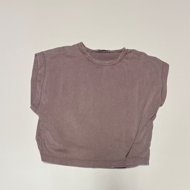 여성 자라 ZARA 빈티지 피그먼트 핑크 워싱 크롭 티셔츠