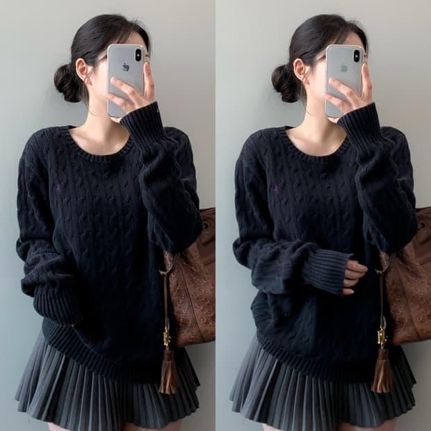 폴로 코튼 케이블 니트 