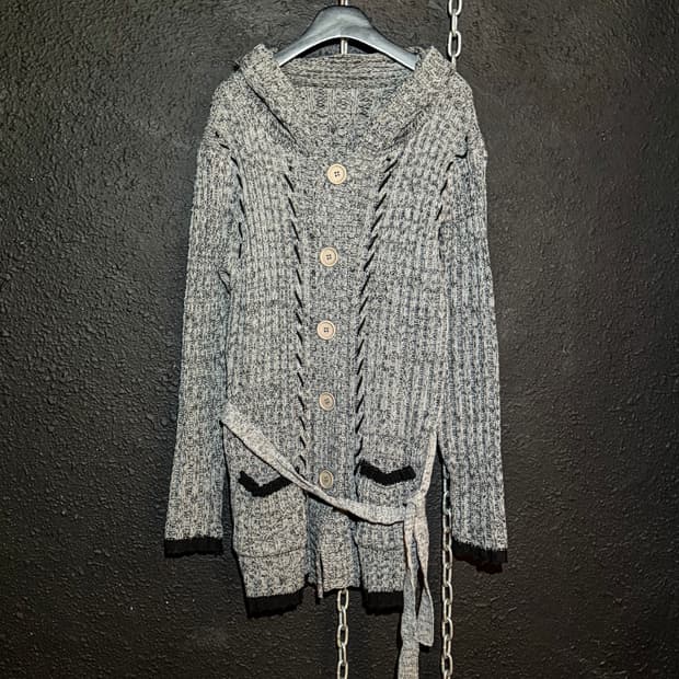 Cable Knit Belted Hoodie Cardigan