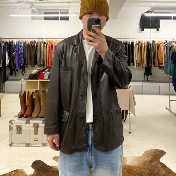VTG leather blazer jacket 빈티지 레더 블레이저 자켓