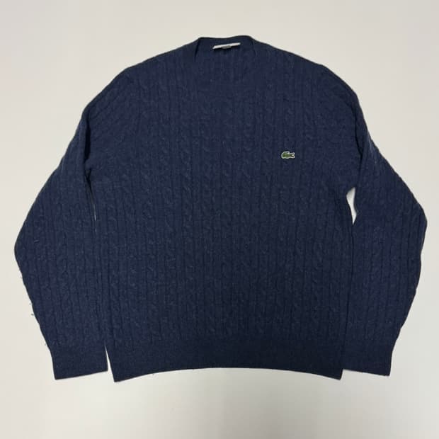 정품!! 여성 라코스테 양모 부클 꽈배기 니트 M 네이비