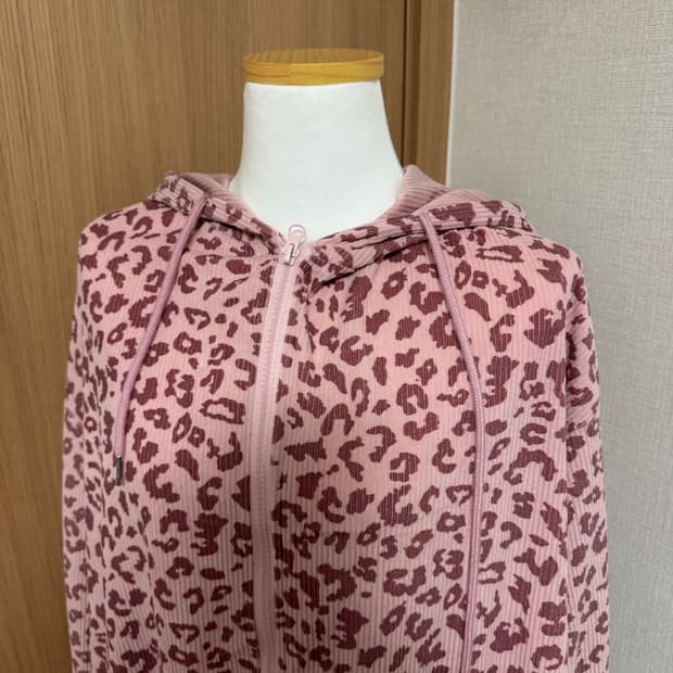 짱귀 갸루템 핑크 레오파드 후드집업