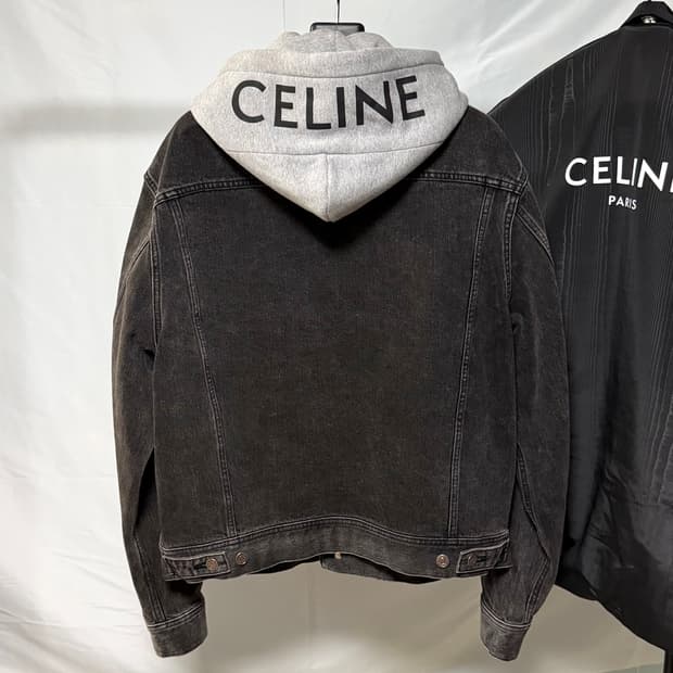 [S+급/L] 셀린느 백로고 후드 데님 흑청자켓