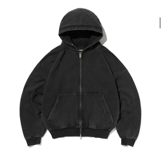 스웨이드 크롭 워시드 후드집업 블랙