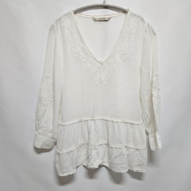 자라 린넨 레이스 블라우스 티셔츠 XS