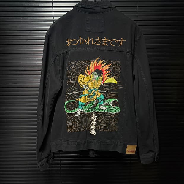 풀앤베어 한야 도깨비 사무라이 블랙 데님 트러커 워크 일본 L 100