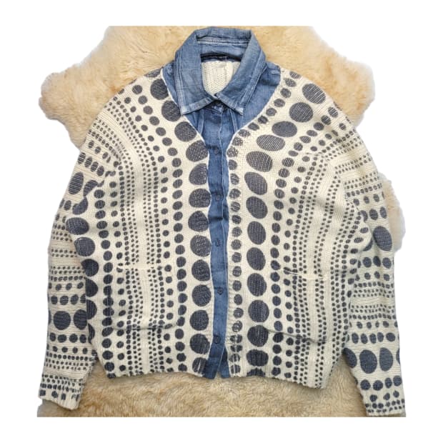 도트 데님 셔츠 가디건