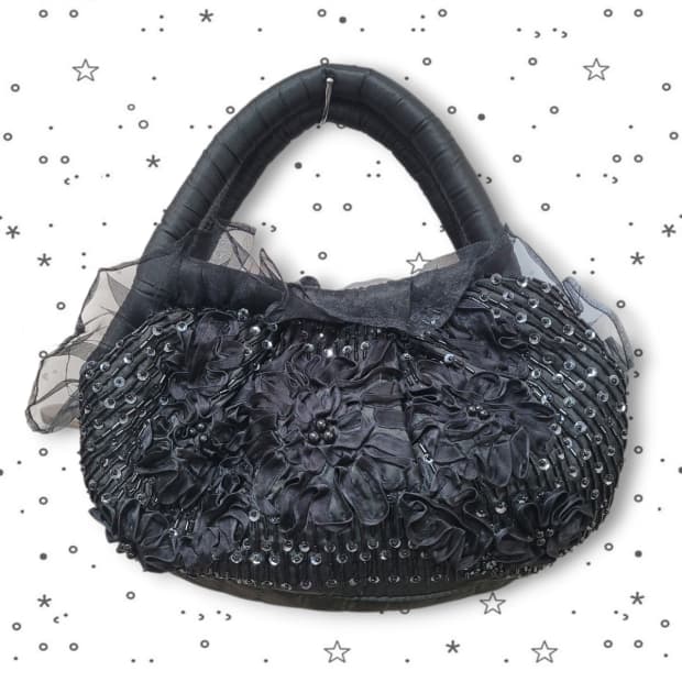VINTAGE 빈티지 블랙 로즈 장미 레이스 고딕 핸드백