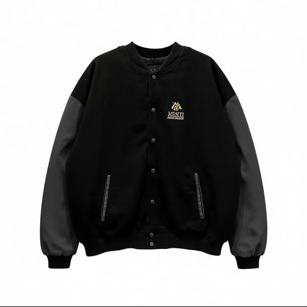 CANADA VINTAGE 바시티 자켓 배색 쉐르파 안감 디테일 블랙