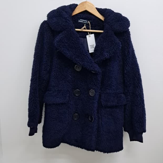 네이비 버튼 털 자켓