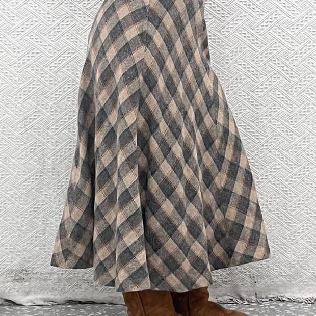 빈티지 모리걸 홀리데이 컨트리 체크 플레어 스커트 28인치 C07507