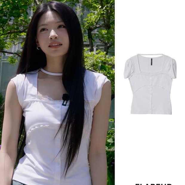 [택o 새상품] 플레어업 lace sleeve top 화이트