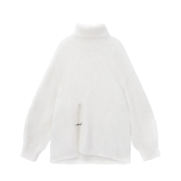 FRONT SLIT METAL HOOK HIGH NECK FUR KNIT