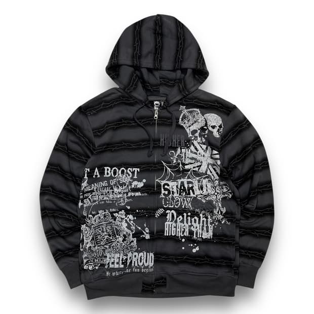 펑크 Clach 스컬 체인 레터링 빈티지 후디