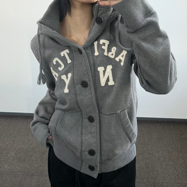 Abercrombie 아베크롬비 스펠아웃 하이넥 그레이 버튼업 후드집업