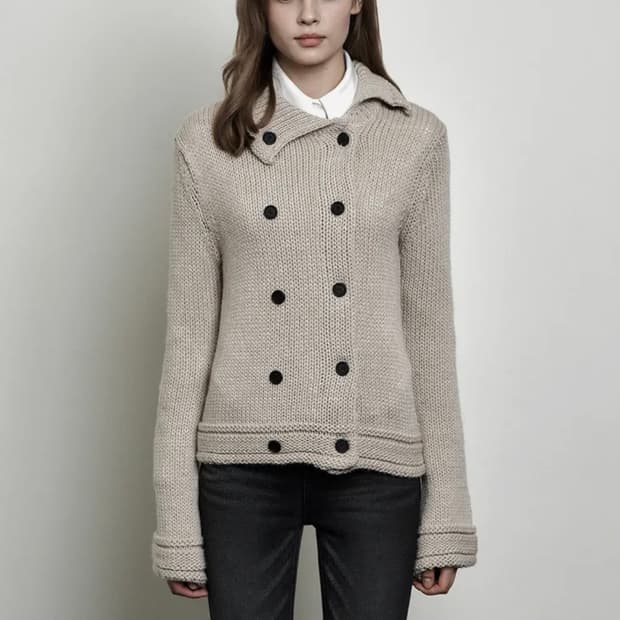 (새상품) 시너진 더블 버튼 니트 가디건 베이지