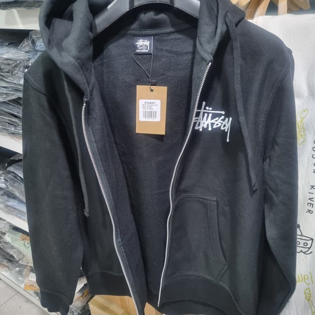 스투시 집업 기모티 새상품 블랙/그레이