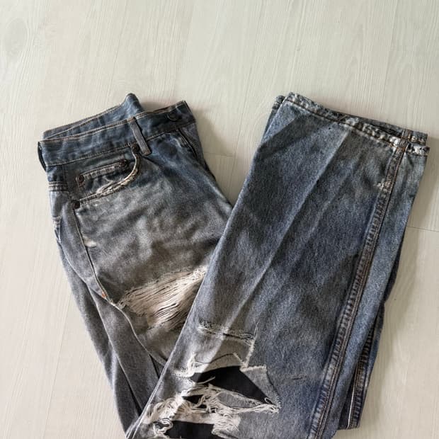 마하그리드 빈티지 프린트 데님 팬츠 블루 (면바지)