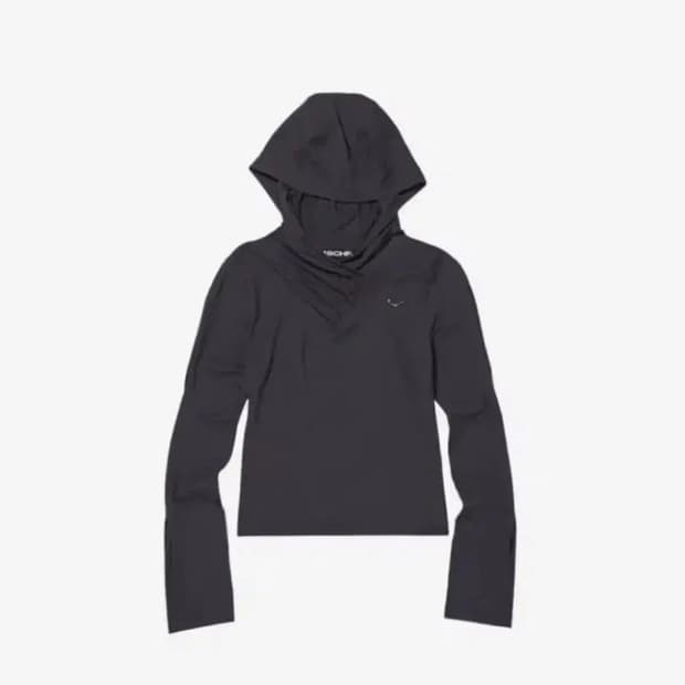 미스치프 셔링 오버랩 후디드탑 차콜S