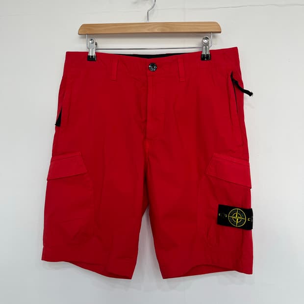 stone island 스트레치 코튼 캔버스 카고 쇼츠 브릭레드