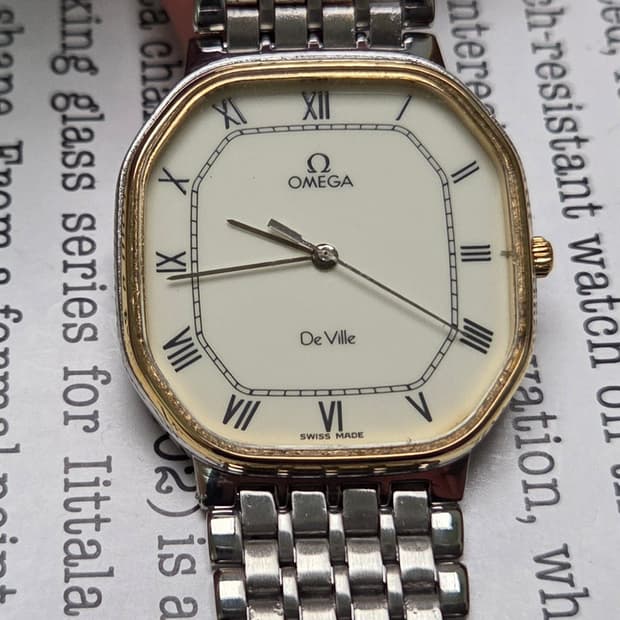 레어] 빈티지 오메가 드빌 팔각옥토 요구르트 로만판 슬림쿼츠 브레이슬릿 