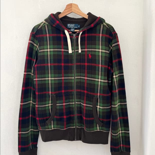 폴로 타탄체크 써멀 후드집업