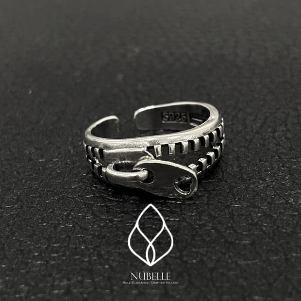 🌗 Antique zip detail ring / 925실버 지퍼 반지