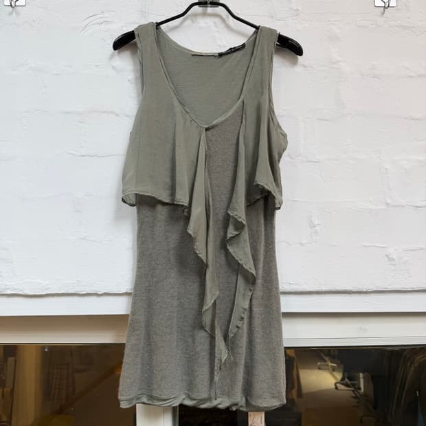 120% Lino Italy 실크 드레이프 슬리브리스 울 혼방 XS