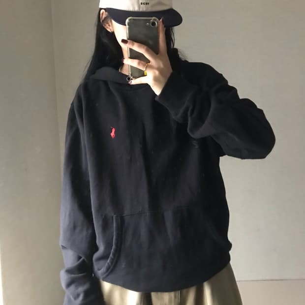 폴로 검빨 오버핏 후드티