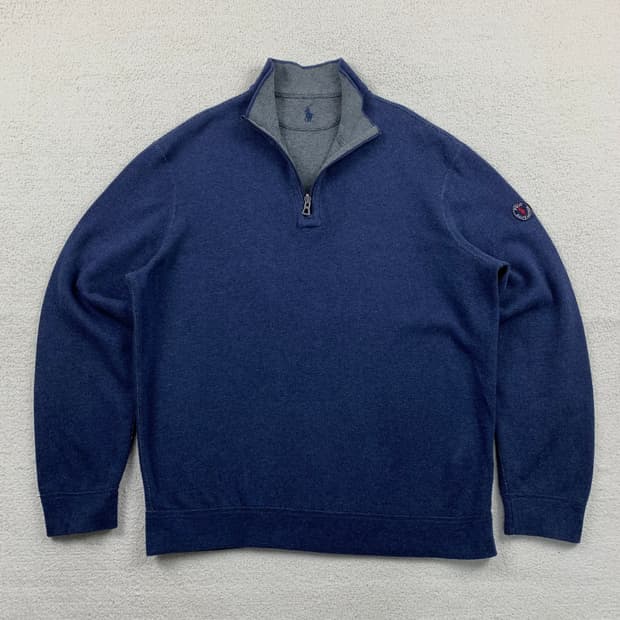 폴로 랄프로렌 패치로고 네이비/그레이 리버시블 쿼터집 니트