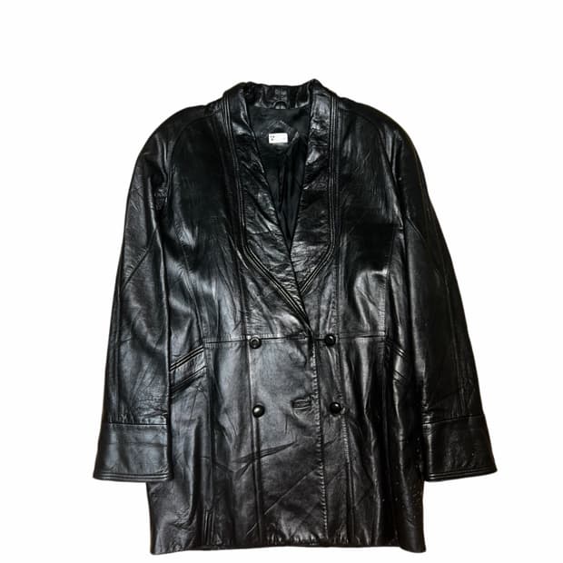블랙 레더 가죽 롱 자켓